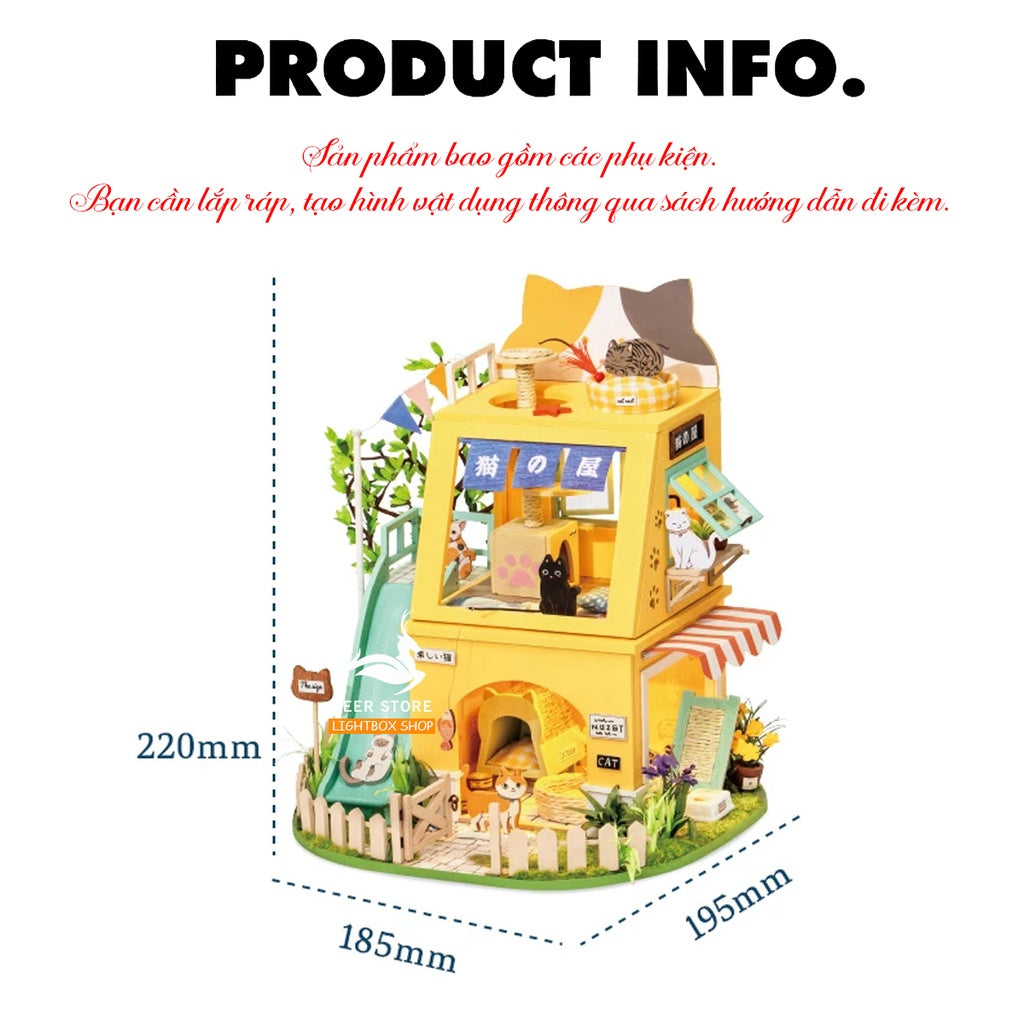 Nhà búp bê Diy Mô Hình ROBOTIME Ngôi nhà Mèo Vui nhộn | Hướng dẫn Tiếng Anh Chính hãng. Mã DG149