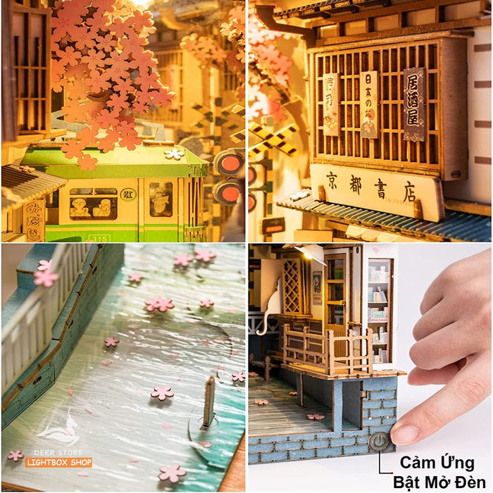 [Hướng dẫn Tiếng Anh - Việt] Mô hình Book Nook tự lắp ráp bằng gỗ Rolife Sakura Densya. Đèn có công tắc cảm ứng. TGB01
