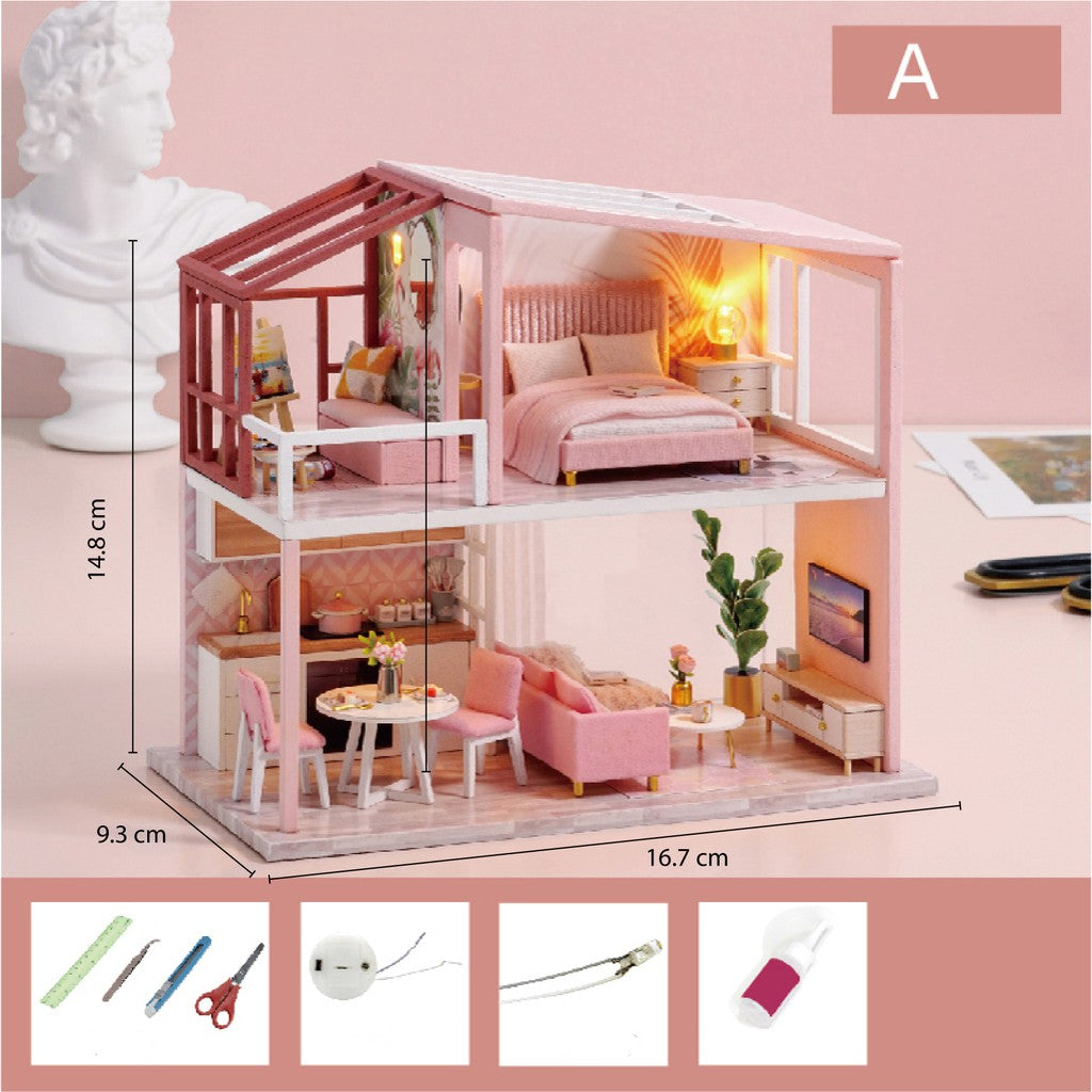 DIY - Nhà búp bê tự lắp ráp - Tặng  keo dán và KHUNG BẢO VỆ QL001