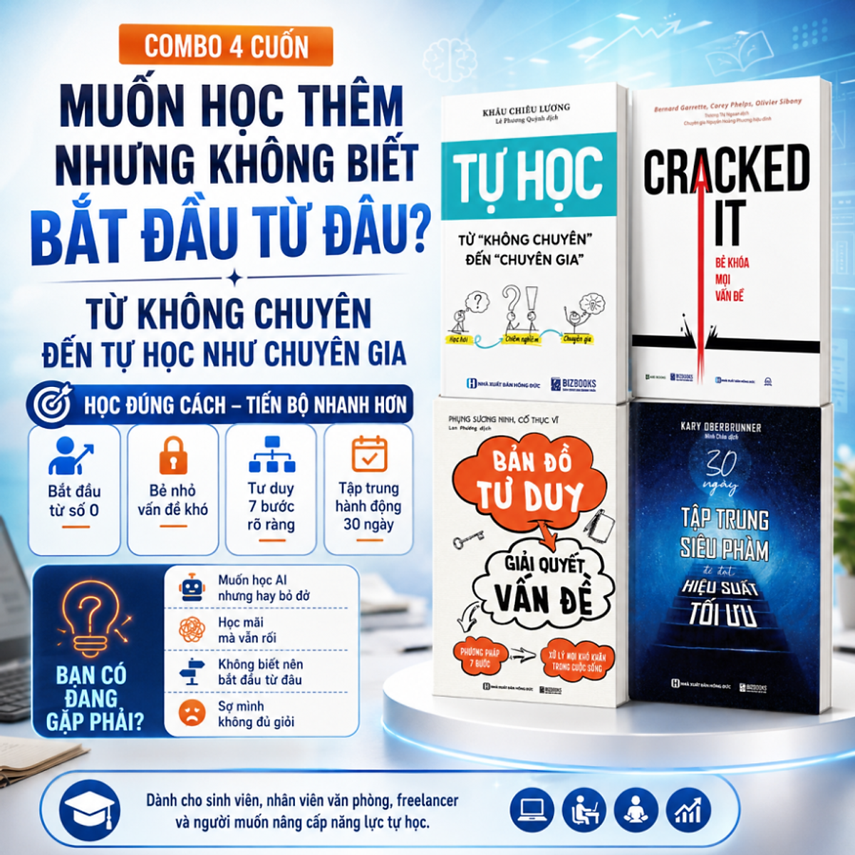 Sách Bizbooks - Tự Học Đúng Cách | 4 Cuốn Sách Giúp Học Nhanh, Tư Duy Hiệu Quả & Giải Quyết Vấn Đề