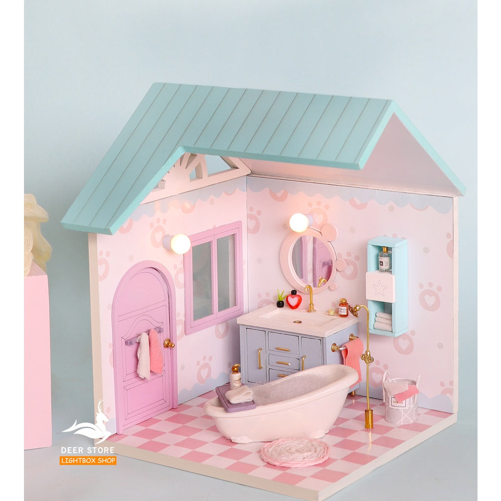 Nhà búp bê bằng gỗ DIY | Nhiều phòng và nội thất đèn led | Tặng dụng cụ keo dán. Tất cả đều có Mái Nhà. S2003