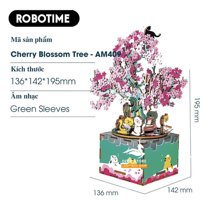[BẢN TIẾNG ANH] Mô hình Hộp nhạc DIY MUSIC BOX - Robotime Cherry Blossom Tree AM409 | Đồ chơi lắp ráp gỗ 3D