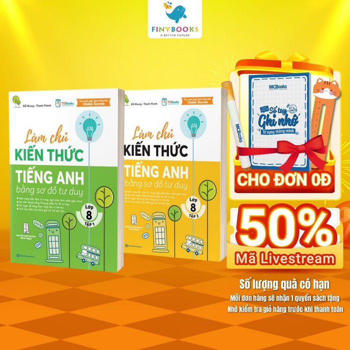 Sách - Làm Chủ Kiến Thức Tiếng Anh Bằng Sơ Đồ Tư Duy Lớp 8 (Tập 1 + Tập 2) - Tkbooks