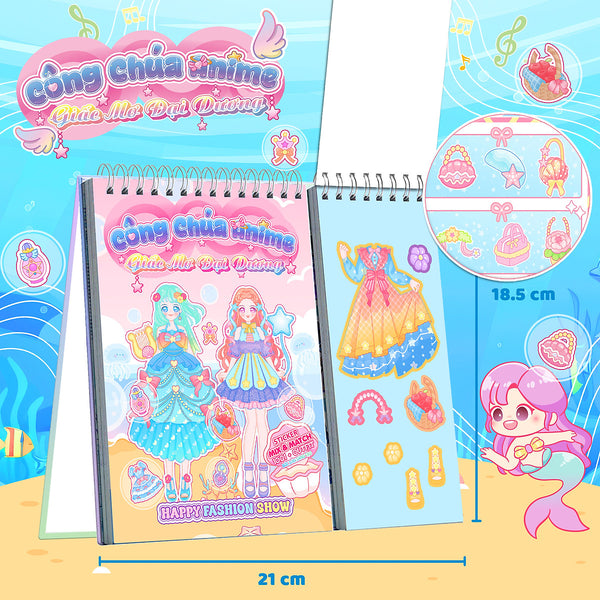 Sách Sticker Bóc Dán Công Chúa Cho Bé 3-8 Tuổi Happy Fashion Show Giấc Mơ Đại Dương Abbooks