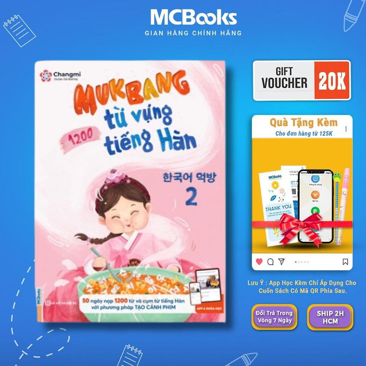 Sách - Mukbang 1200 Từ Vựng Tiếng Hàn Tổng Hợp Học - Bộ Giải Pháp Học Từ Vựng Tiếng Hàn Tập 2 - Mcbooks