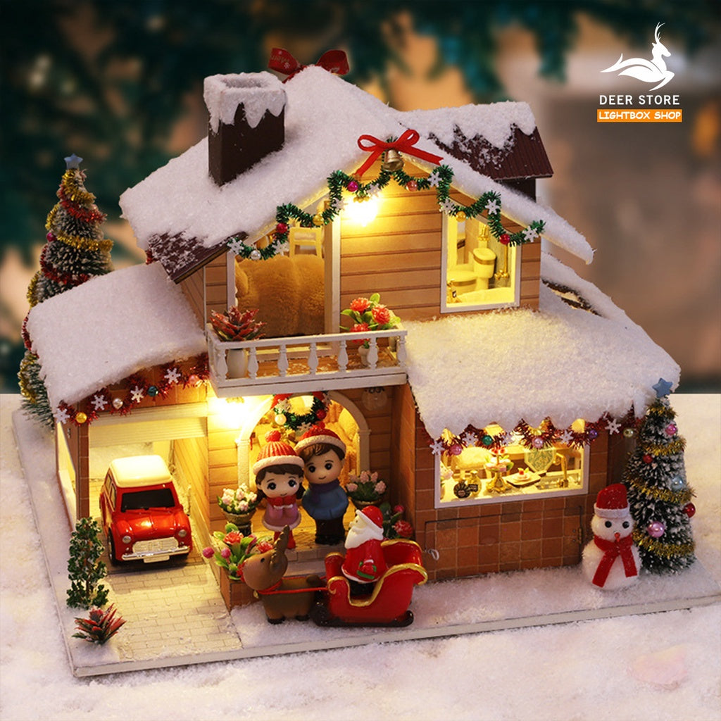 Nhà búp bê DIY. Mô hình nhà 3d | Quà tặng Noel tự làm | Tặng Bộ Trang Trí Giáng Sinh + Ông Già Noel + Búp bê + Hộp Nhạc