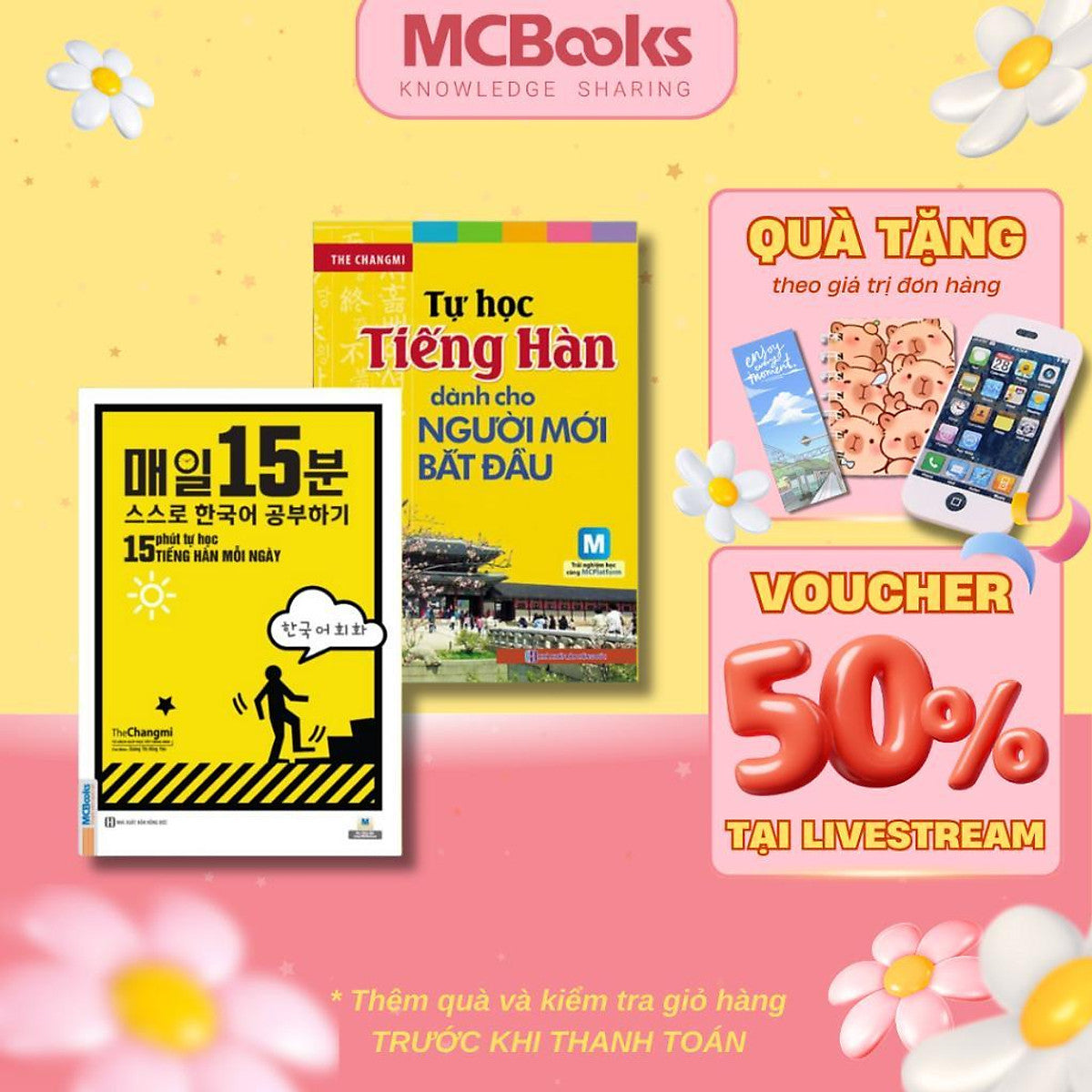 Sách - Tự Học Tiếng Hàn Dành Cho Người Mới Bắt Đầu + 15 Phút Tự Học Tiếng Hàn Mỗi Ngày - Mcbooks