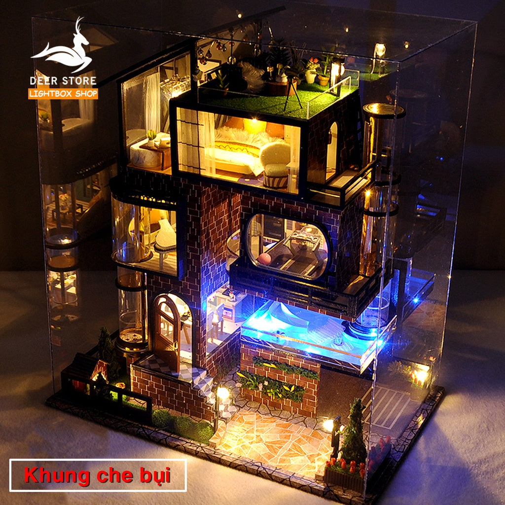 Nhà búp bê Biệt thự Châu Âu DIY | Mô hình có Nội thất, Đèn Led. Tặng DỤNG CỤ, CÓT NHẠC VÀ KEO DÁN. Xe Ô Tô Liên hệ TB21