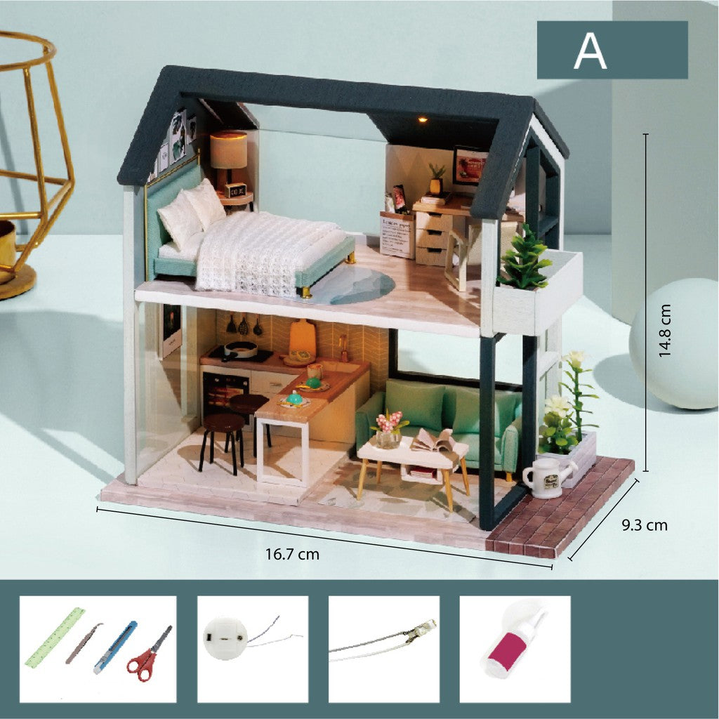 DIY - Nhà búp bê tự lắp ráp - Tặng  keo dán và KHUNG BẢO VỆ QL001