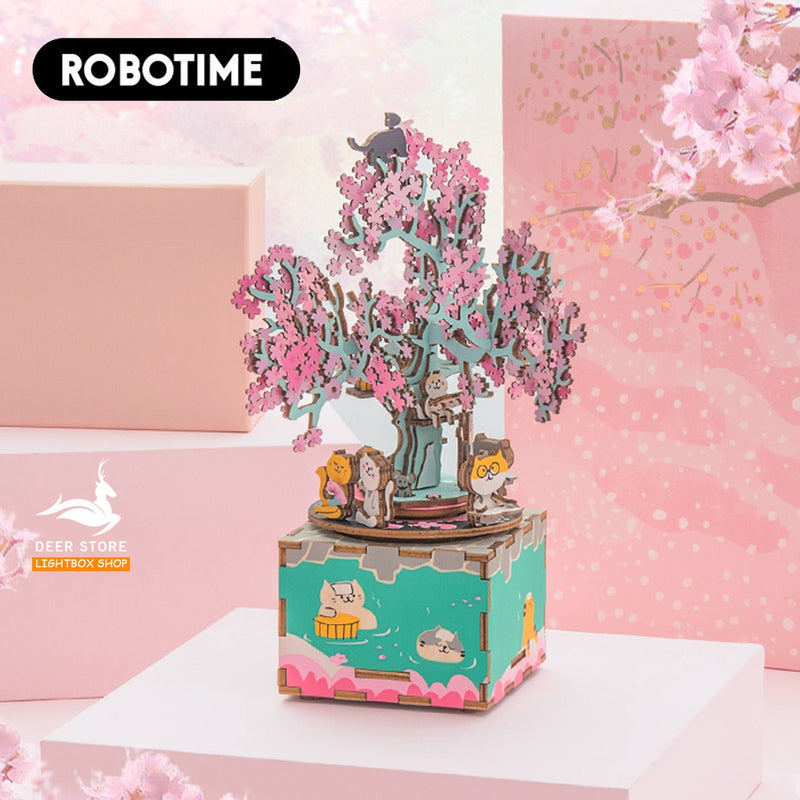 [BẢN TIẾNG ANH] Mô hình Hộp nhạc DIY MUSIC BOX - Robotime Cherry Blossom Tree AM409 | Đồ chơi lắp ráp gỗ 3D