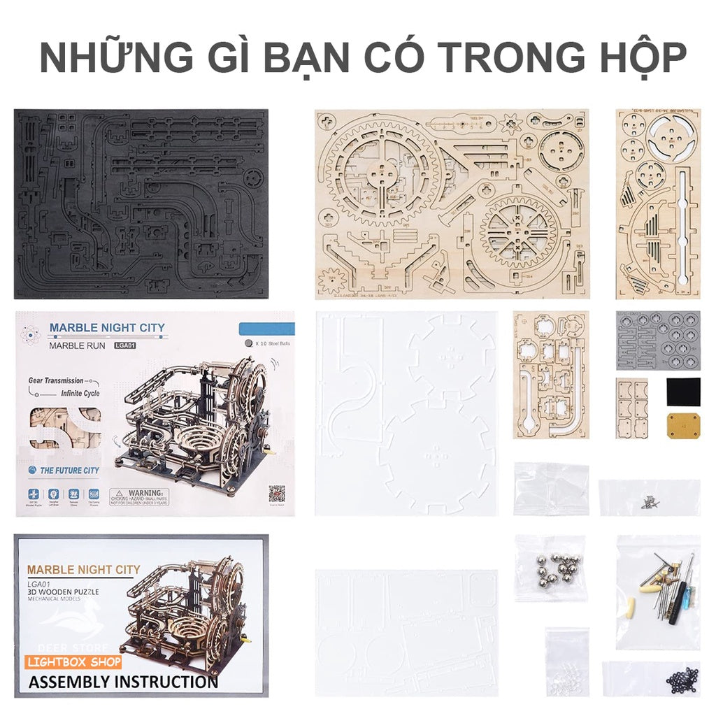 [Bản Tiếng Anh] Mô hình ROKR Cơ động học Robotime. Đồ chơi Lắp ráp bằng gỗ 3D Marble Night City LGA01 Marble Run.