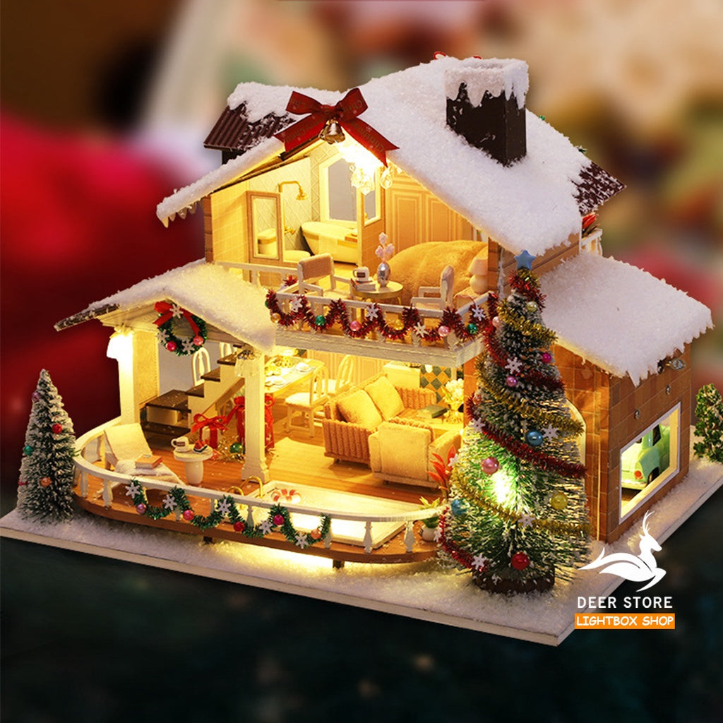 Nhà búp bê DIY. Mô hình nhà 3d | Quà tặng Noel tự làm | Tặng Bộ Trang Trí Giáng Sinh + Ông Già Noel + Búp bê + Hộp Nhạc