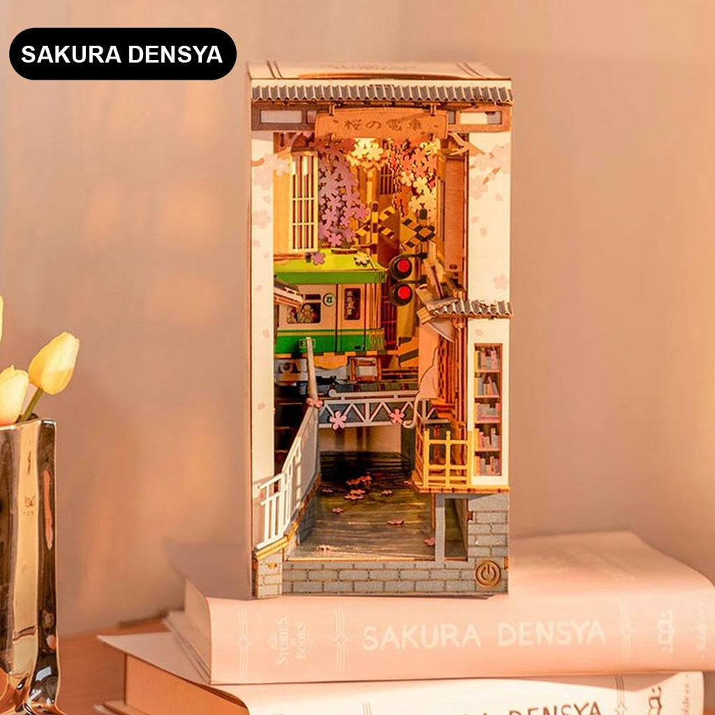 [Hướng dẫn Tiếng Anh - Việt] Mô hình Book Nook tự lắp ráp bằng gỗ Rolife Sakura Densya. Đèn có công tắc cảm ứng. TGB01