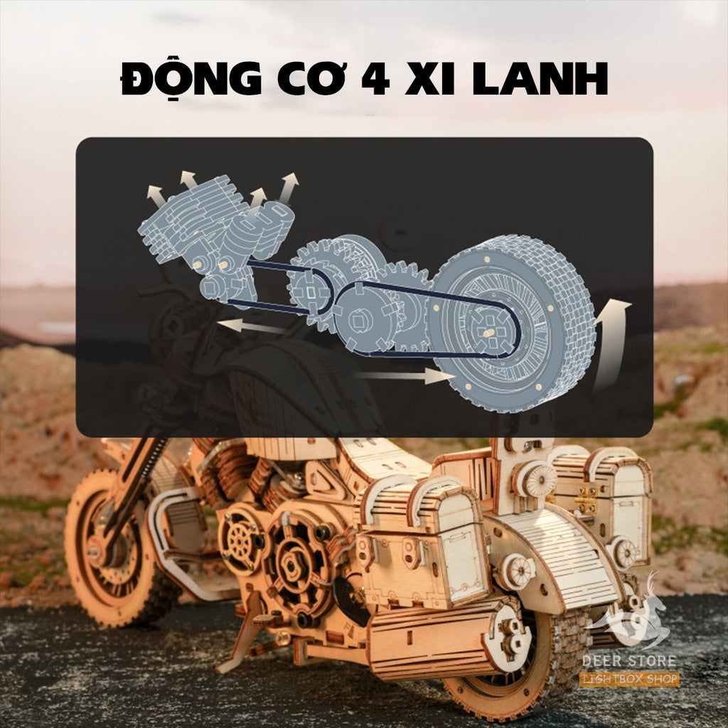[Bản Quốc Tế] Mô hình tự làm Xe Motorcycle Robotime | Đồ chơi lắp ráp gỗ 3D. ROKR LK504
