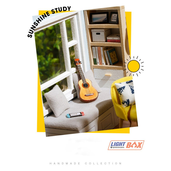 Nhà búp bê Tự làm bằng gỗ  STUDY ROOM có nội thất & đèn led.  Tặng khung MICA + Kéo Nhip Keo tỉ lệ