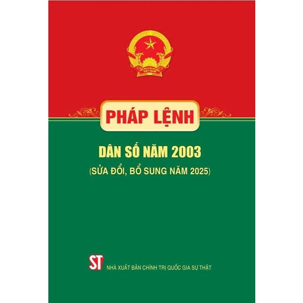 Sách - PháP LệNh Dân Số Năm 2003 (SửA ĐổI, Bổ Sung Năm 2025)