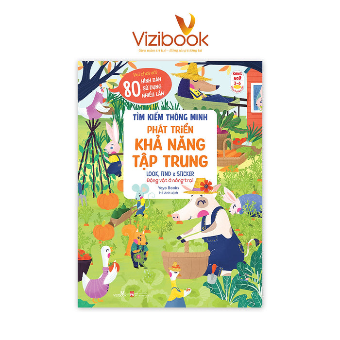 Sách Cho Bé - Tìm Kiếm Thông Minh - Phát Triển Khả Năng Tập Trung Look, Find & Sticker - Động Vật Ở Nông Trại - Sách Song Ngữ - Dành Cho Trẻ 3-6 Tuổi