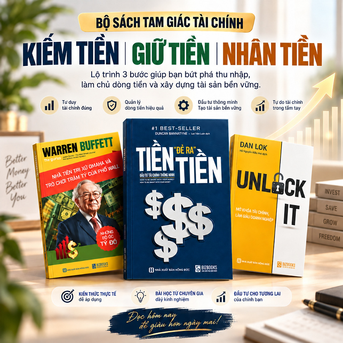 Bộ 3 Cuốn Sách Tam Giác Tài Chính | Kiếm Tiền – Giữ Tiền – Nhân Tiền, Xây Dựng Tư Duy Tài Chính | Bizbooks