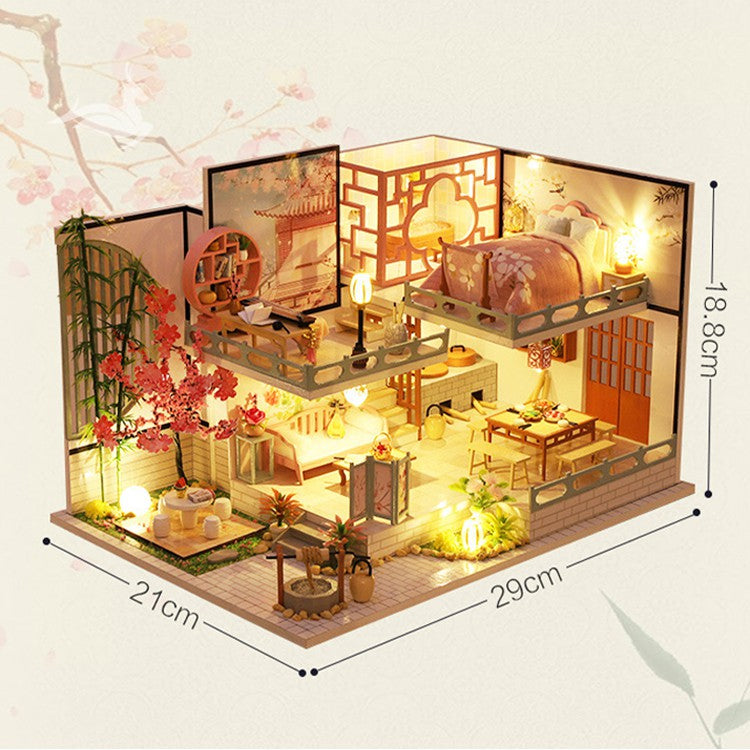Nhà búp bê kiểu Nhật tự làm - Tặng KHUNG BẢO VỆ, dụng cụ và keo dán [Nhà có nội thất & đèn LED] M032