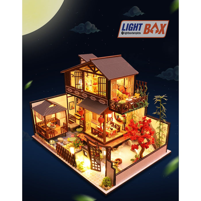 Nhà búp bê Tự làm bằng gỗ [Nhà có nội thất JAPANESE STYLE HOUSE & đèn LED & Âm nhạc] Tặng dụng cụ và keo