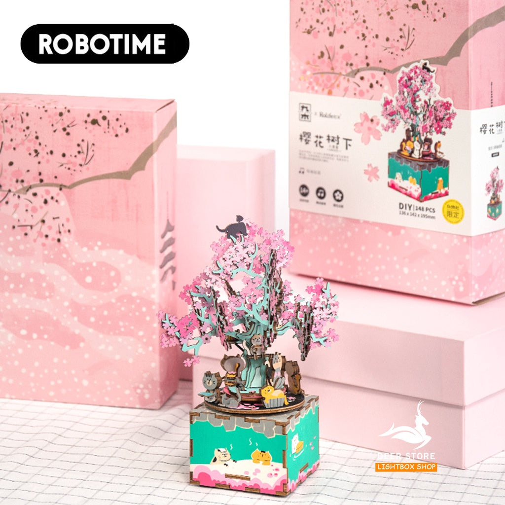 [BẢN TIẾNG ANH] Mô hình Hộp nhạc DIY MUSIC BOX - Robotime Cherry Blossom Tree AM409 | Đồ chơi lắp ráp gỗ 3D