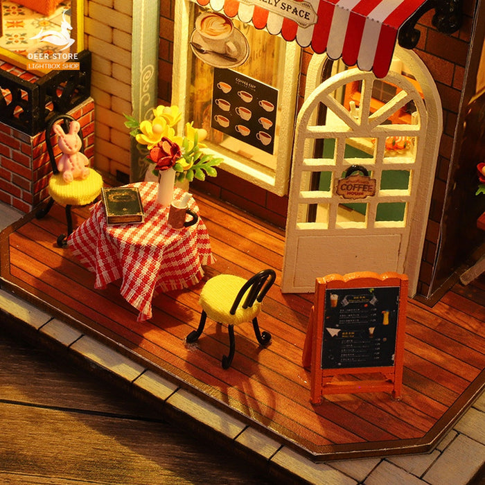 Mô hình Cafe sách Nhà búp bê tự làm bằng gỗ tự làm. Tặng Dụng Cụ và 2 bình KEO. ES007 Mô hình Book Villa Lighbox shop