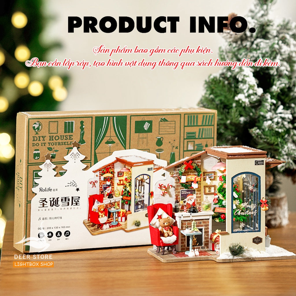 Mô hình nhà lắp ráp Robotime DIY bằng Gỗ | Nhà búp bê Tặng Cót nhạc, Nhíp và keo dán. DG18
