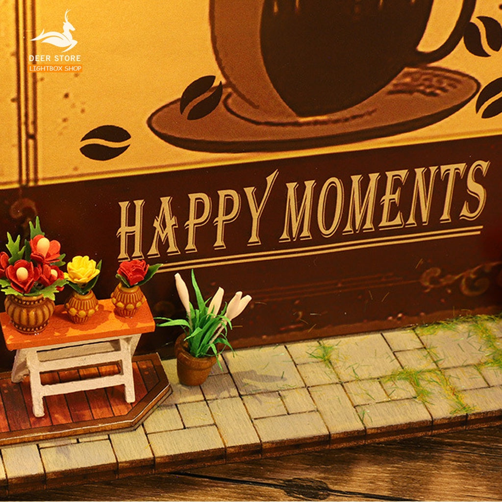 Mô hình Cafe sách Nhà búp bê tự làm bằng gỗ tự làm. Tặng Dụng Cụ và 2 bình KEO. ES007 Mô hình Book Villa Lighbox shop