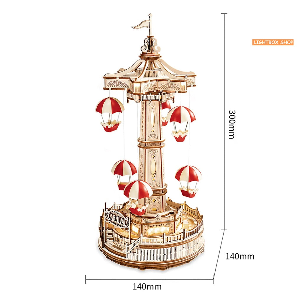 Đồ chơi lắp ráp gỗ 3D Parachute Tower DIY Music Box. Hộp Âm nhạc Robotime và Chuyển động lên xuống EA01 HD Tiếng Anh
