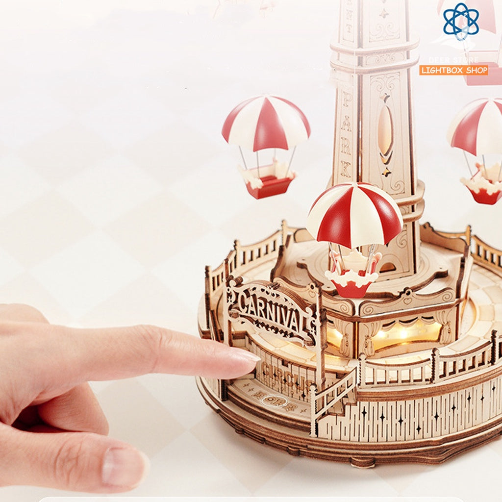 Đồ chơi lắp ráp gỗ 3D Parachute Tower DIY Music Box. Hộp Âm nhạc Robotime và Chuyển động lên xuống EA01 HD Tiếng Anh