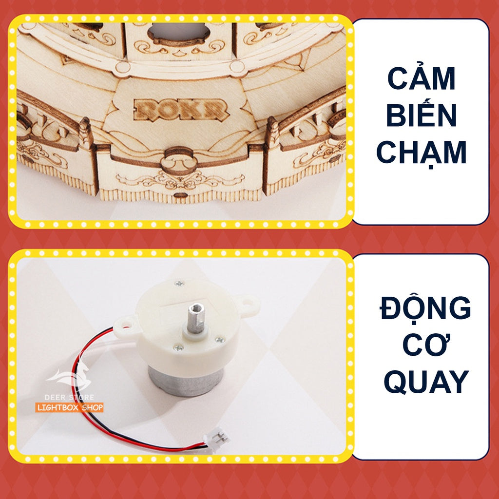 Đồ chơi lắp ráp gỗ 3D Parachute Tower DIY Music Box. Hộp Âm nhạc Robotime và Chuyển động lên xuống EA01 HD Tiếng Anh