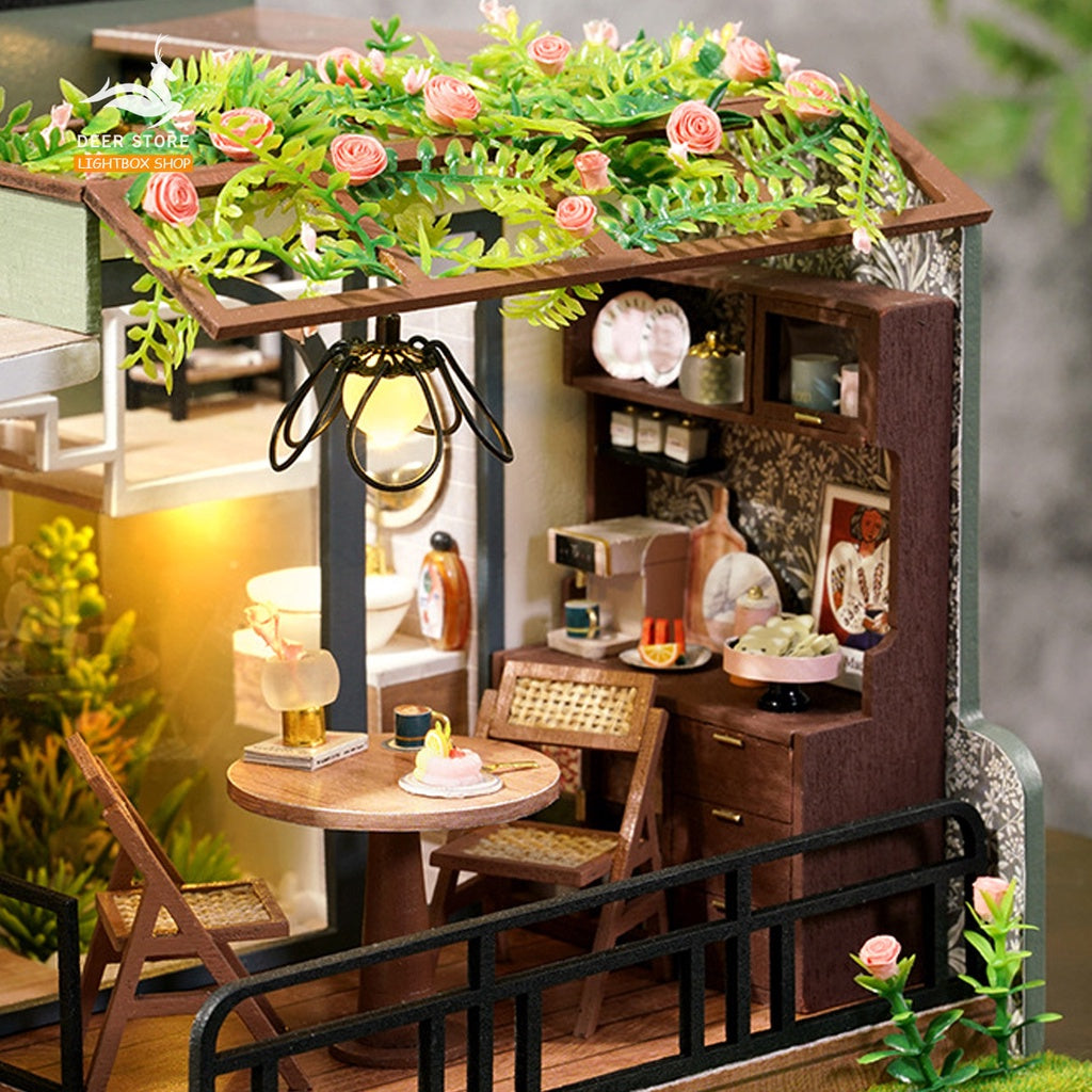 Nhà búp bê bằng gỗ tự làm. Tặng DỤNG CỤ - MICA CHE BỤI và KEO DÁN. Nhà mô hình DIY Half Of The Garden L035