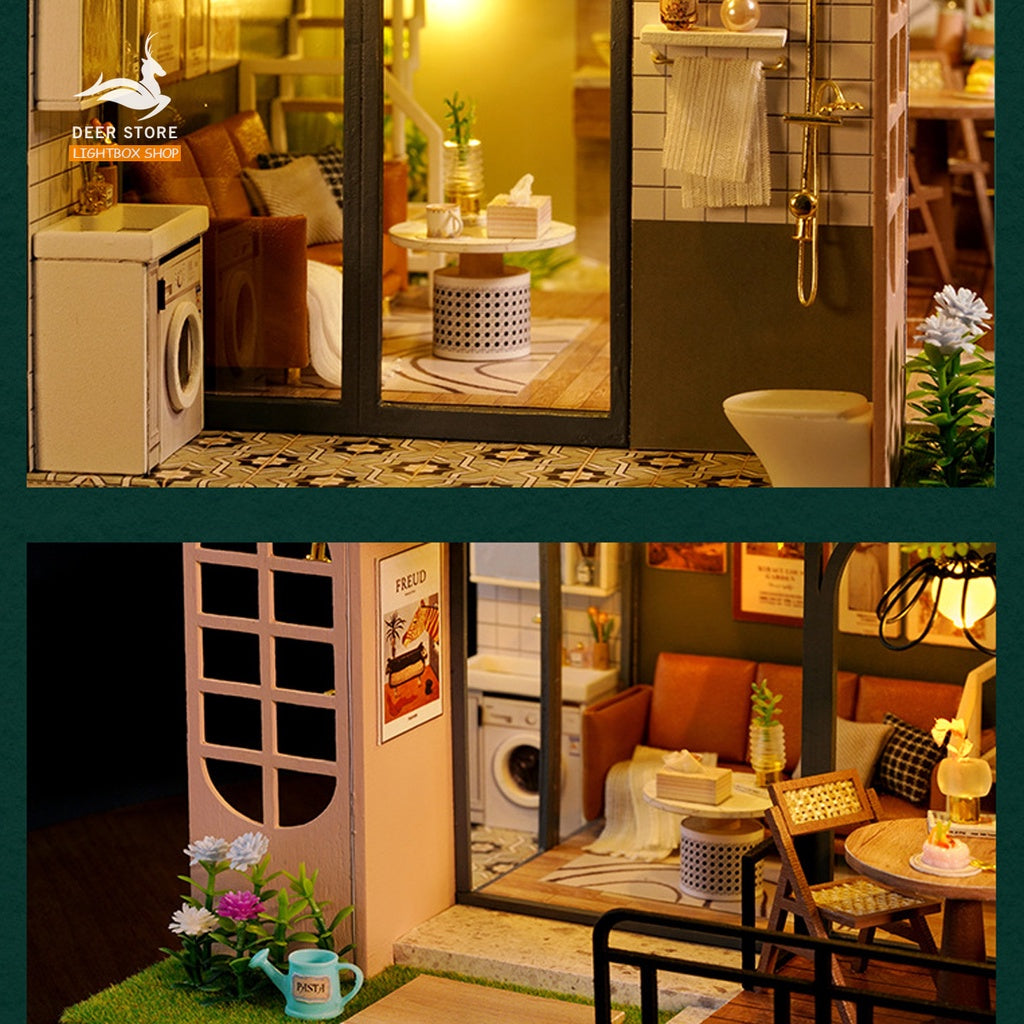 Nhà búp bê bằng gỗ tự làm. Tặng DỤNG CỤ - MICA CHE BỤI và KEO DÁN. Nhà mô hình DIY Half Of The Garden L035