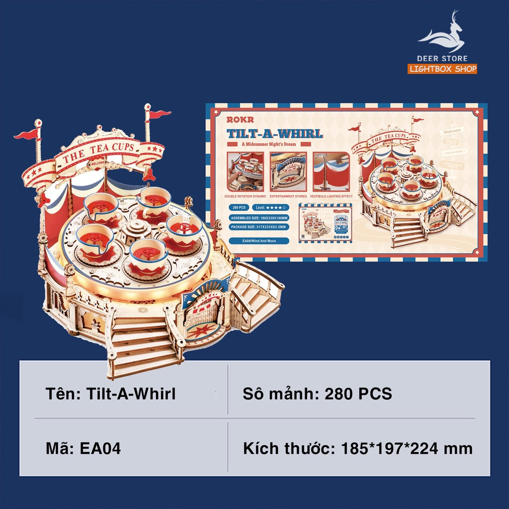 Mô hình lắp ráp gỗ 3D ROKR Tilt A Whirl DIY Music Box Robotime. Mô hình Có Âm nhạc và Đèn. 3D Wooden Puzzle. EA04