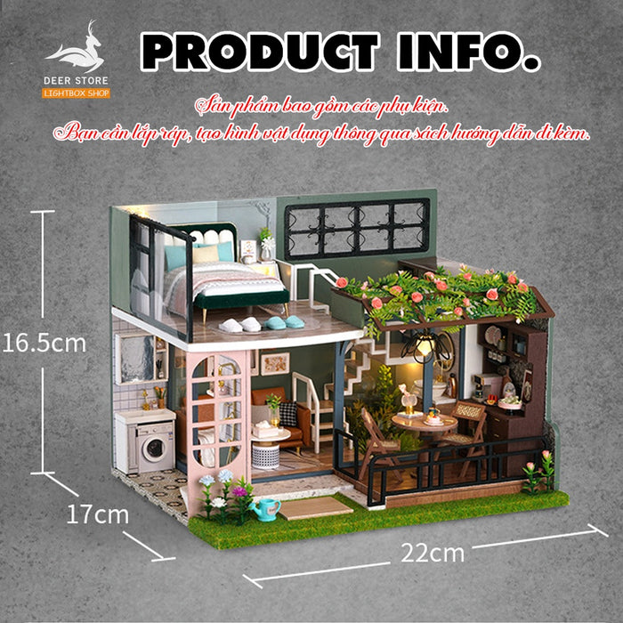 Nhà búp bê bằng gỗ tự làm. Tặng DỤNG CỤ - MICA CHE BỤI và KEO DÁN. Nhà mô hình DIY Half Of The Garden L035