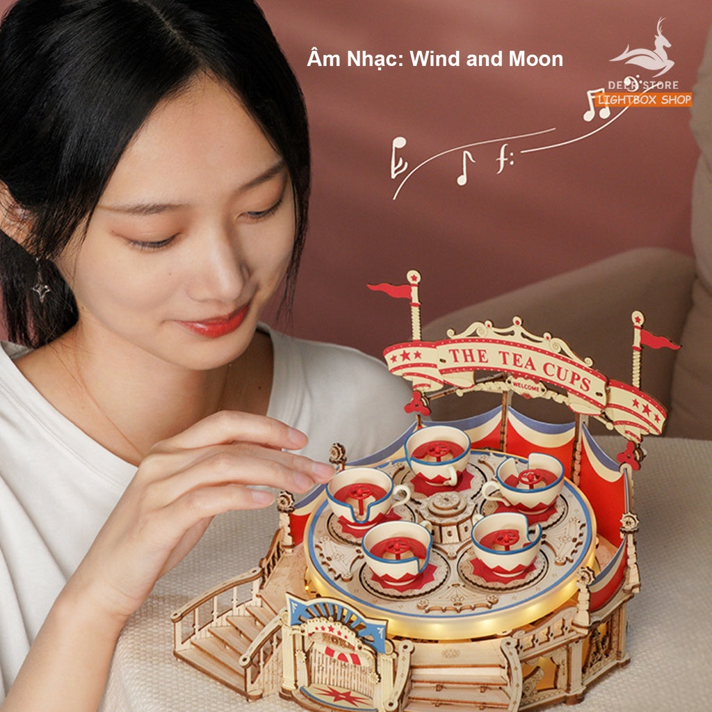 Mô hình lắp ráp gỗ 3D ROKR Tilt A Whirl DIY Music Box Robotime. Mô hình Có Âm nhạc và Đèn. 3D Wooden Puzzle. EA04