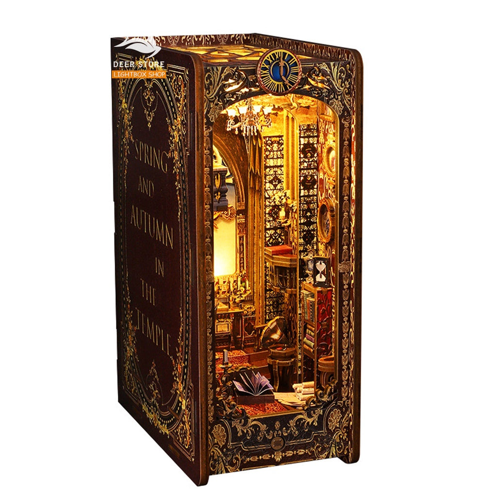 Mô hình 3d Book Nook trang trí giá sách chủ đề Nhà thờ Vintage. SL005 Nhà Búp Bê DIY gỗ có Đèn led Tặng keo dán.