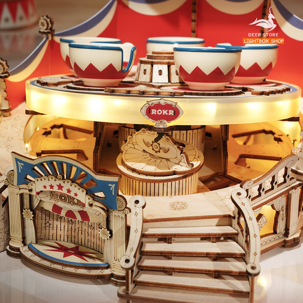 Mô hình lắp ráp gỗ 3D ROKR Tilt A Whirl DIY Music Box Robotime. Mô hình Có Âm nhạc và Đèn. 3D Wooden Puzzle. EA04