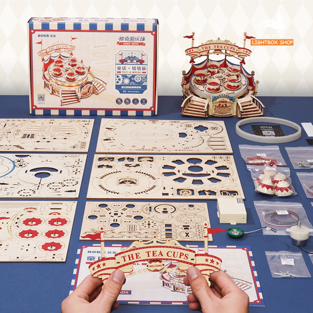 Mô hình lắp ráp gỗ 3D ROKR Tilt A Whirl DIY Music Box Robotime. Mô hình Có Âm nhạc và Đèn. 3D Wooden Puzzle. EA04