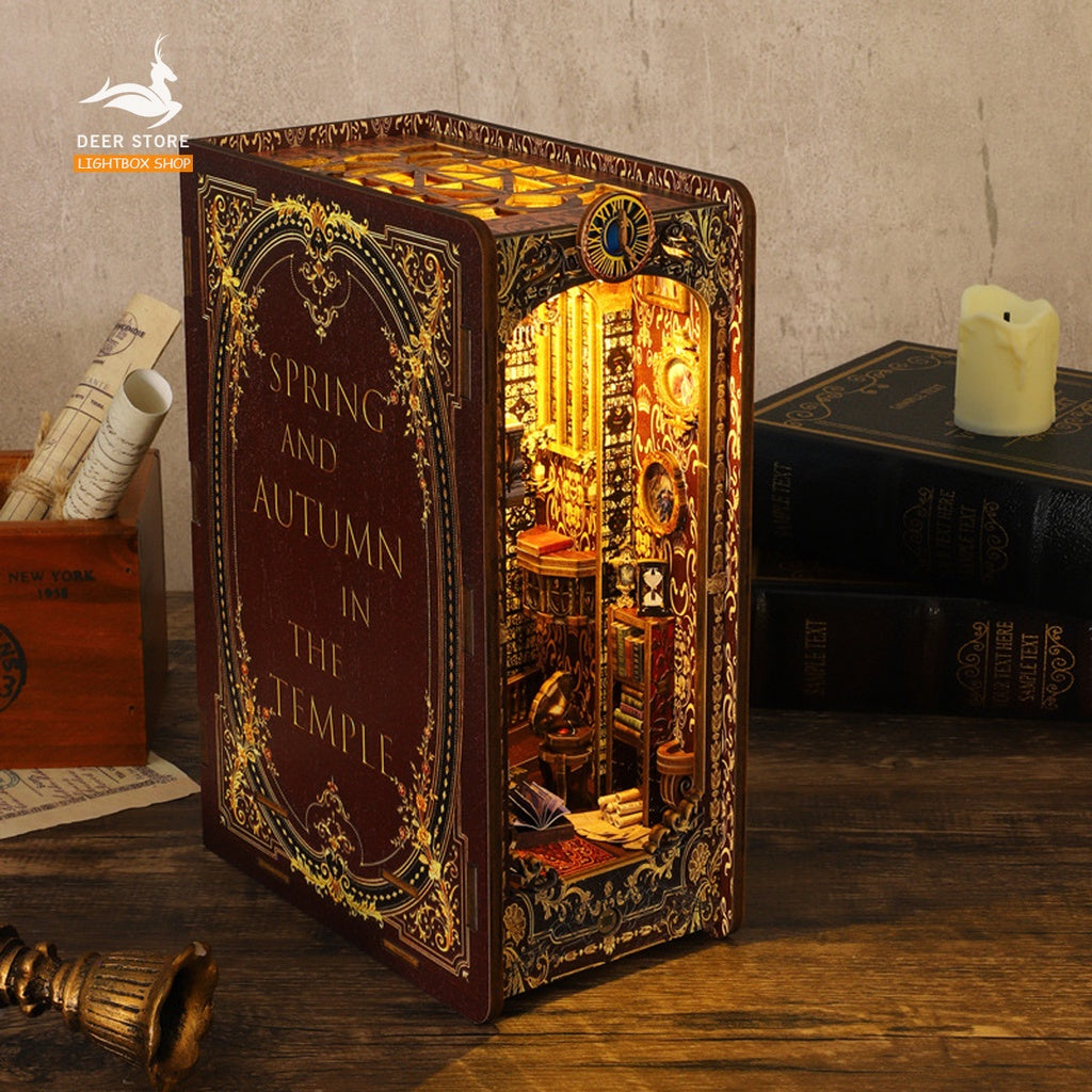 Mô hình 3d Book Nook trang trí giá sách chủ đề Nhà thờ Vintage. SL005 Nhà Búp Bê DIY gỗ có Đèn led Tặng keo dán.