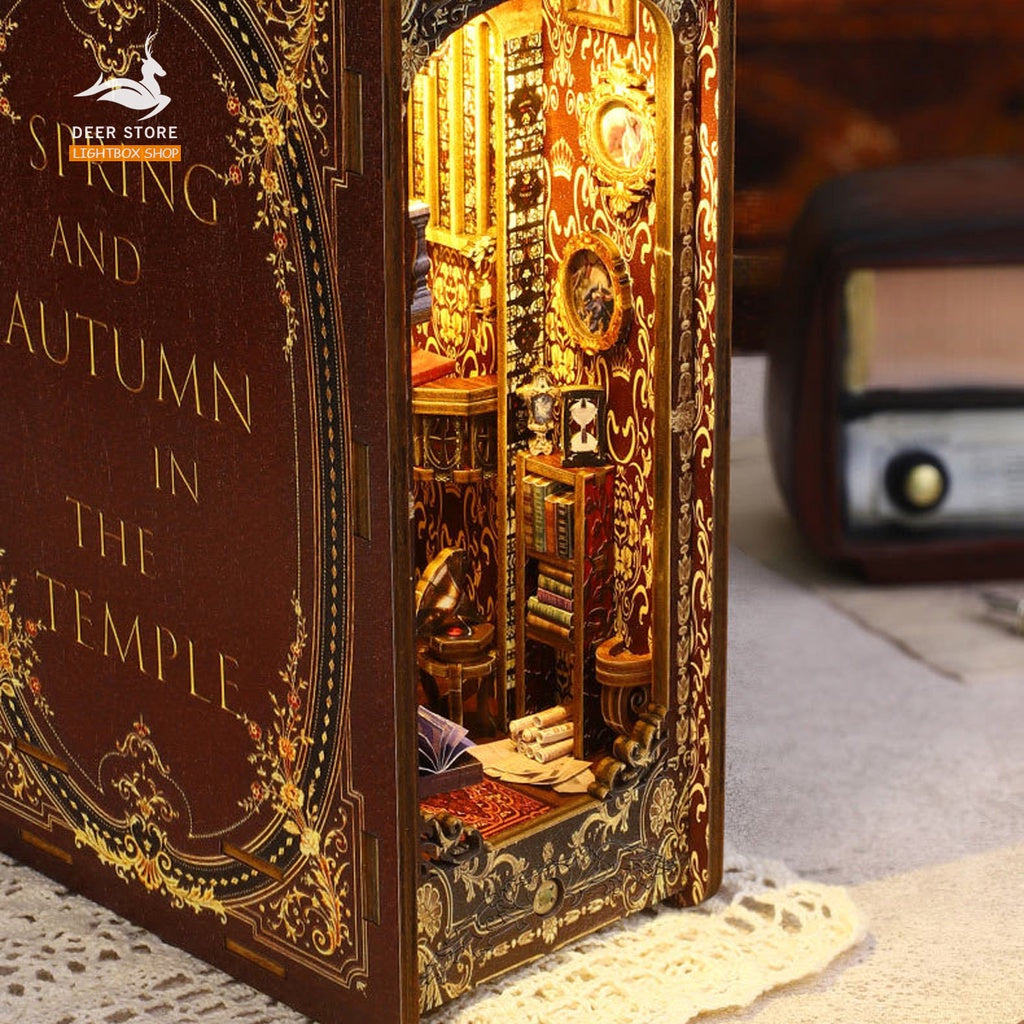Mô hình 3d Book Nook trang trí giá sách chủ đề Nhà thờ Vintage. SL005 Nhà Búp Bê DIY gỗ có Đèn led Tặng keo dán.