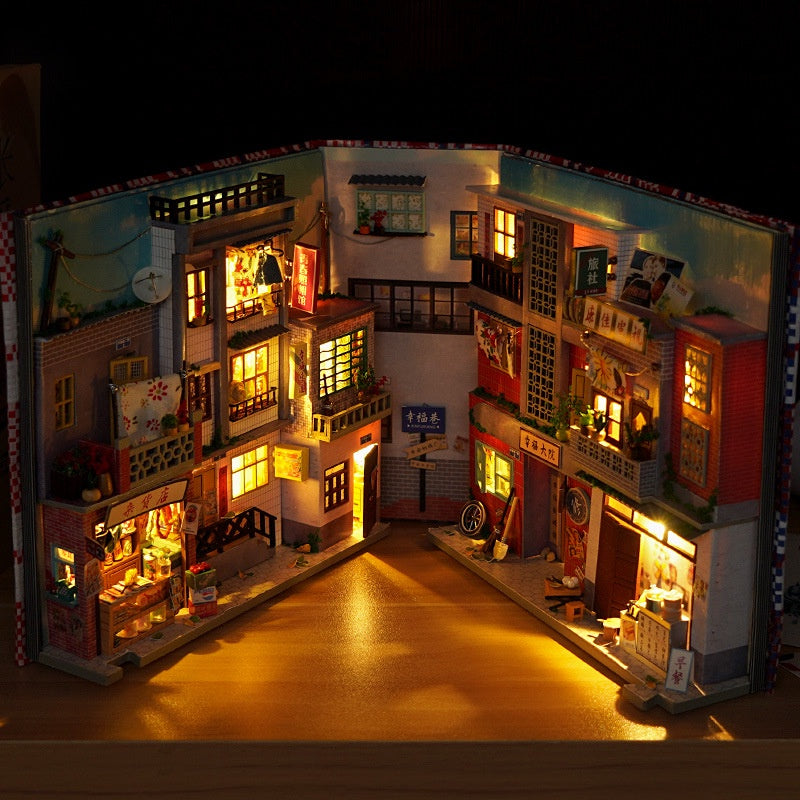 Mô hình BOOK NOOK. Tặng MICA CHE BỤI, KEO DÁN, Có đèn led. Nhà búp bê gỗ DIY Trang Trí Kệ sách. Quà tặng ý Nghĩa