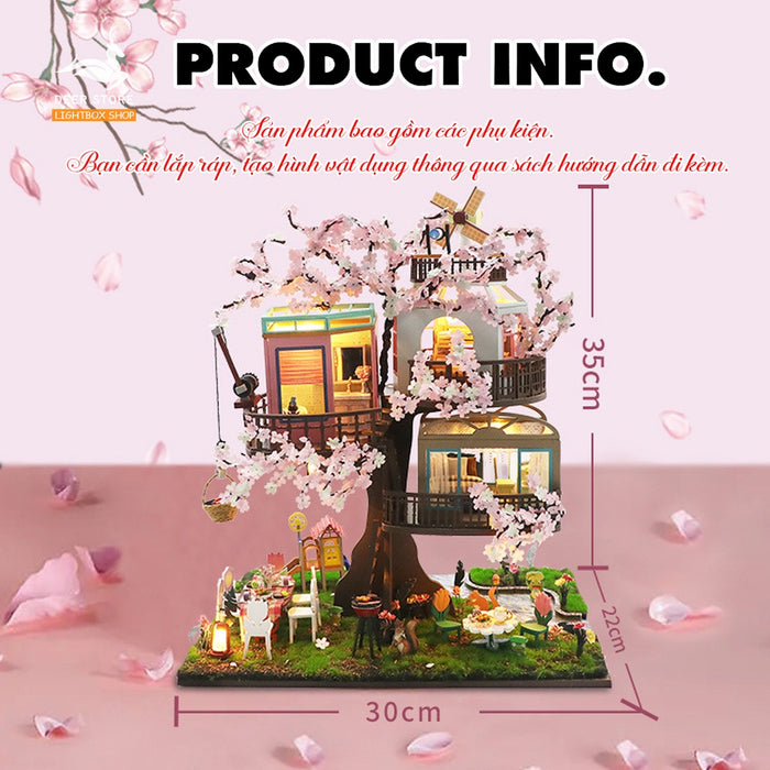 Ngôi nhà búp bê trên Cây Anh Đào diy tự làm. Tặng KEO DÁN Và Dụng Cụ. Mô hình Nhà Gỗ 3d Sakura Tree House L2221