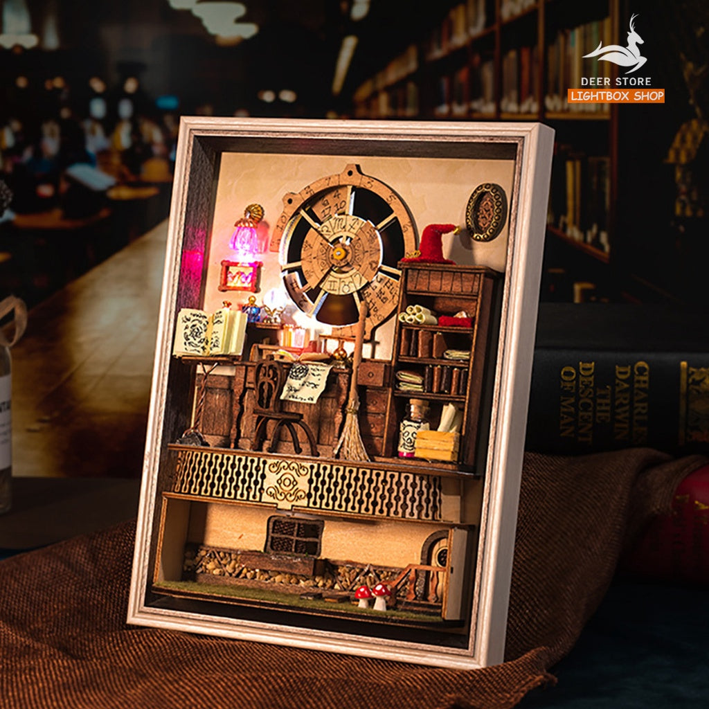 Mô hình nhà ma thuật diy. Khung ảnh Magic Society bằng gỗ tự lắp ráp sáng tạo 3D. 2801. Tặng Nhíp và keo dán.