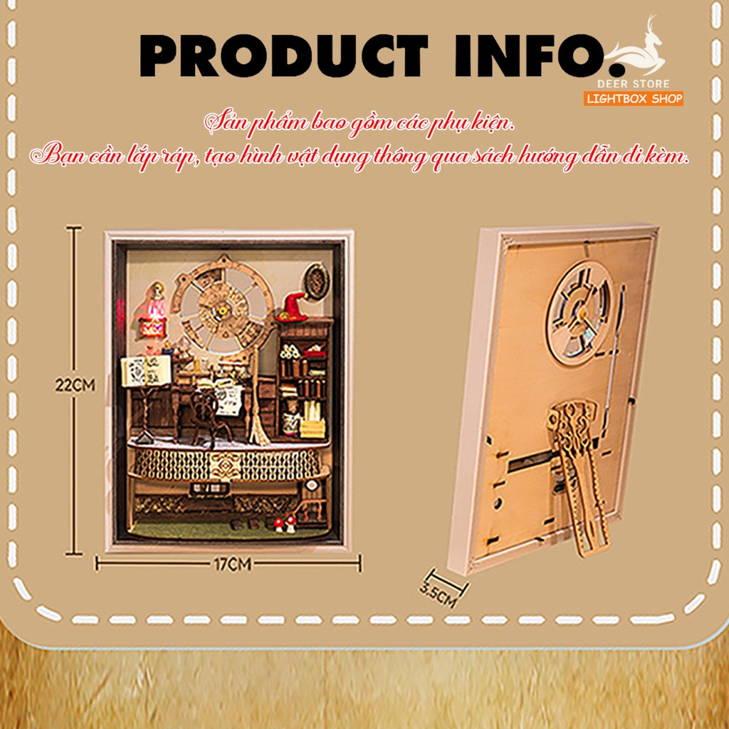 Mô hình nhà ma thuật diy. Khung ảnh Magic Society bằng gỗ tự lắp ráp sáng tạo 3D. 2801. Tặng Nhíp và keo dán.