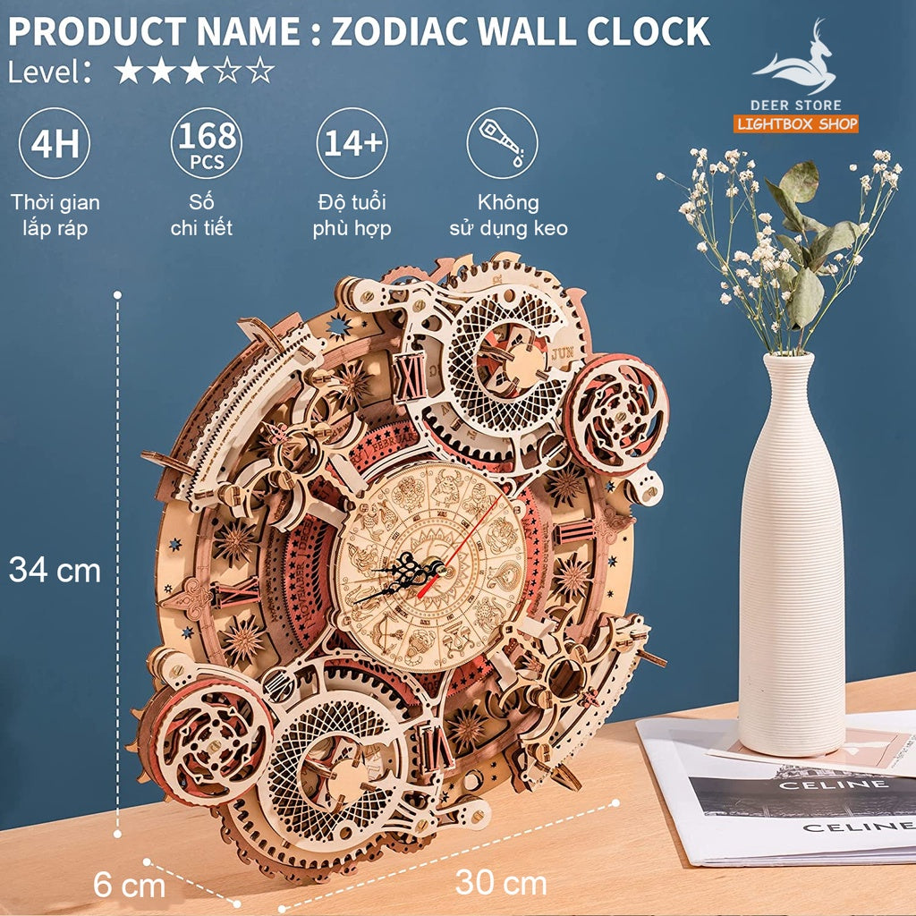 [BẢN TIẾNG ANH] Mô hình Đồng hồ treo tường Robotime Zodiac Wall Clock | LC601. Đồng hồ treo tường cung hoàng đạo