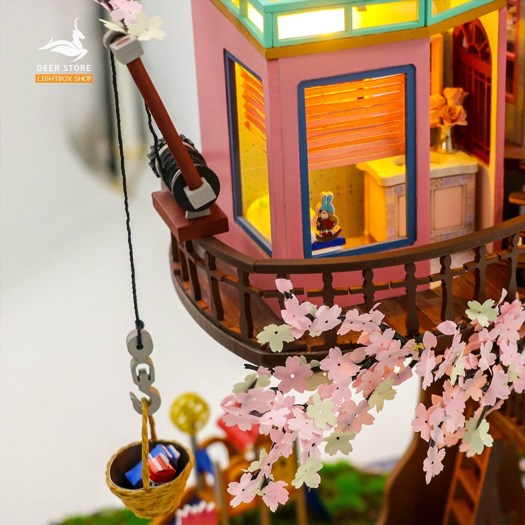 Ngôi nhà búp bê trên Cây Anh Đào diy tự làm. Tặng KEO DÁN Và Dụng Cụ. Mô hình Nhà Gỗ 3d Sakura Tree House L2221