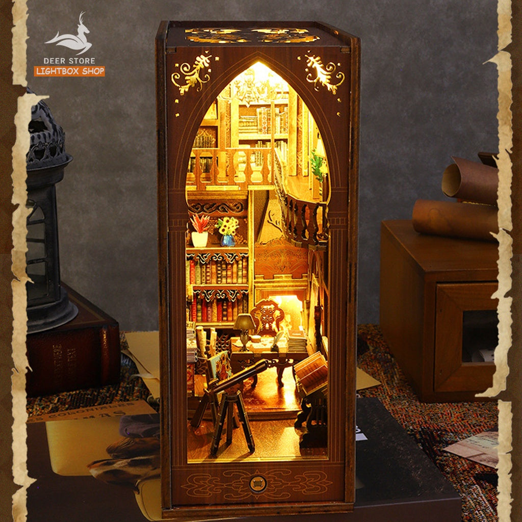 Mô hình Book nook trang trí kiểu Thư viện. Vintage Library Of Books. SL006 Nhà búp bê bằng gỗ 3d. Tặng Dụng cụ và Keo