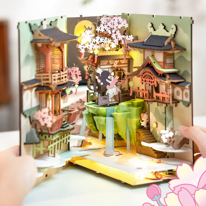 [Tiếng Anh] Mô hình 3D Book Nook Robotime DIY bằng gỗ. Booknook Sakura Holidays. Falling Sakura DIY Book Nook. TGB05