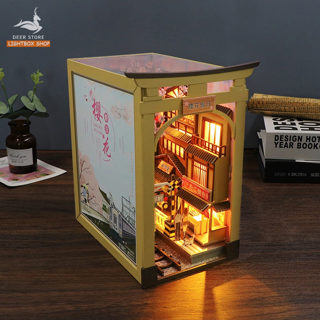 Mô hình 3D Book Nook Sakura DIY bằng gỗ. Sakura Holidays. Nhà búp bê TẶNG KEO DÁN VÀ NHÍP THƯỚC M2211. Quà tặng ý nghĩa